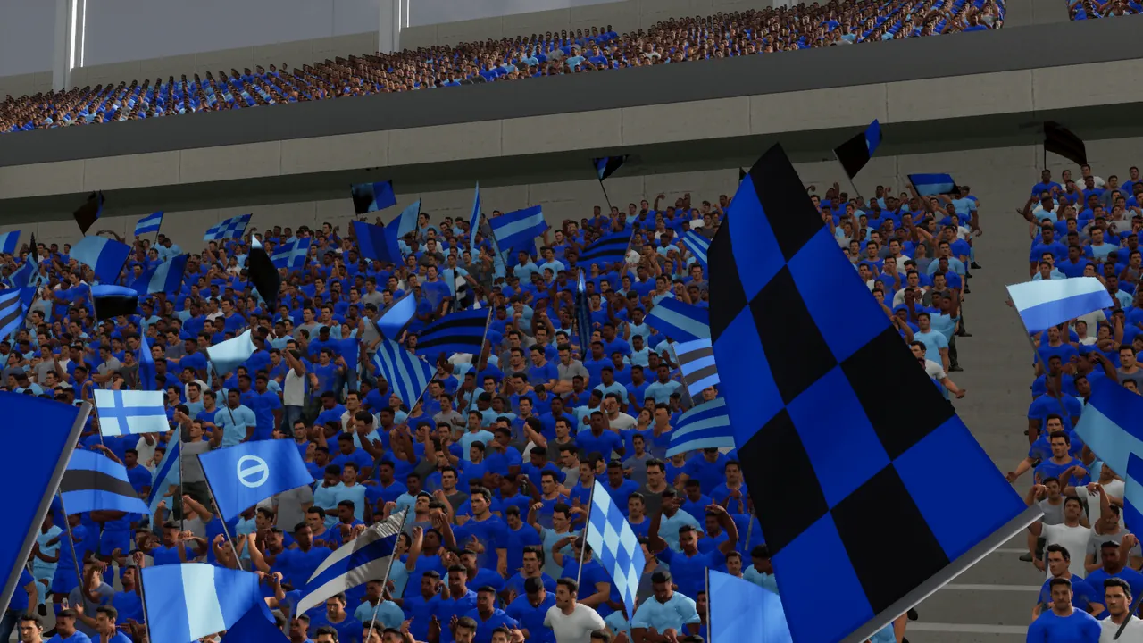 Unparteiisch in-game capture: A sea of flags in the stands.