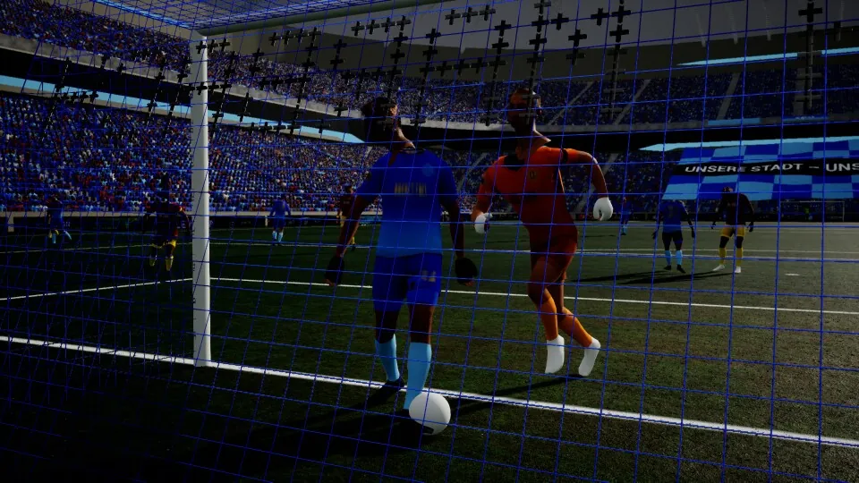 Unparteiisch in-game capture: Behind the goal: a duel in the box.