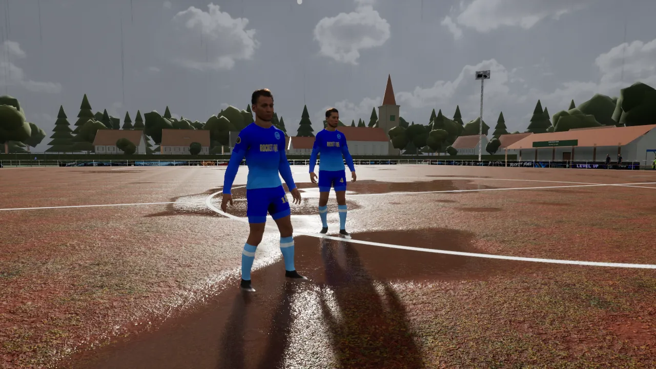 Unparteiisch in-game capture: After the rain: puddles on the cinder pitch.