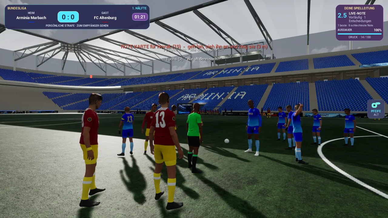 Unparteiisch in-game capture: Red card – and every eye turns to you.