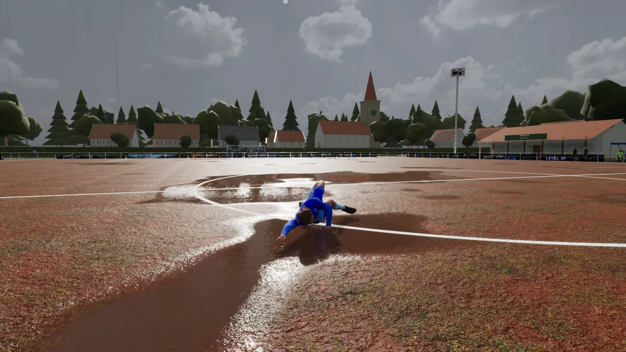 Unparteiisch in-game capture: Sliding tackle straight through a puddle.