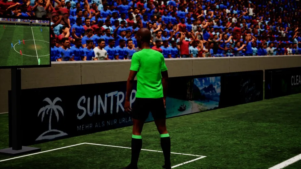 Unparteiisch in-game capture: Walk to the monitor: review contentious scenes at the pitchside screen.
